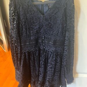 BARDOT navy lace overlay dress